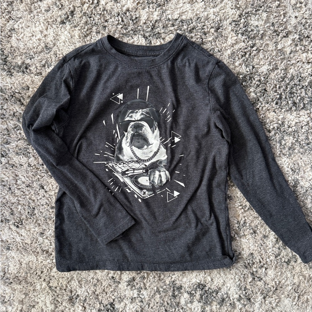 Cat & Jack Kids Bulldog Graphic Long Sleeve Shirt - Dark Gray